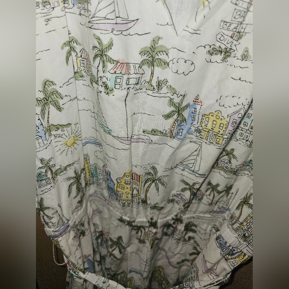 TALBOTS RUFFLE FIT & FLARE DRESS SCENIC CURAÇAO TIE WAIST SIZE 10 WHITE - Picture 3 of 5